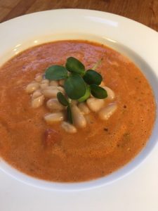 Tomato soup with sunflowers